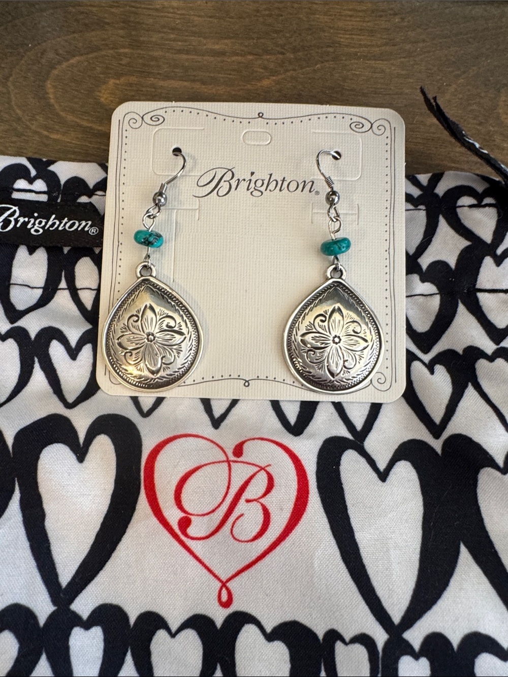 Brighton Silver Teardrop Earrings with Turquoise Beads - Picture 2 of 3